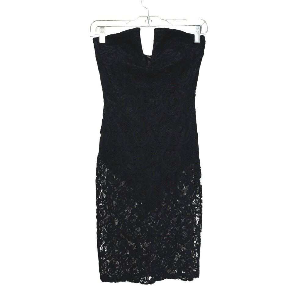 Forever 21 Mini Dress MEDIUM Black Lace Strapless Bodysuit Sheer Sexy Club Night